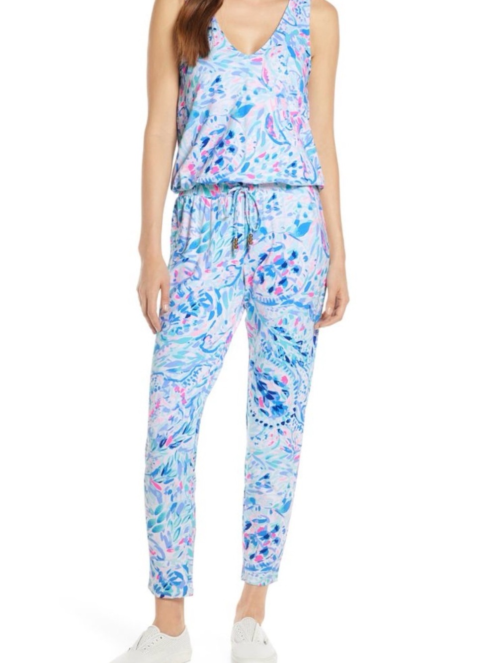 Lilly Pulitzer Blue and Pink Floral Sleeveless Jumpsuit